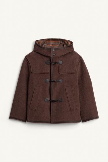 LIMITED EDITION WOOL BLEND CHECKED THREE-QUARTER-LENGTH COAT WITH CONTRAST DETAIL - Taupe by Zara