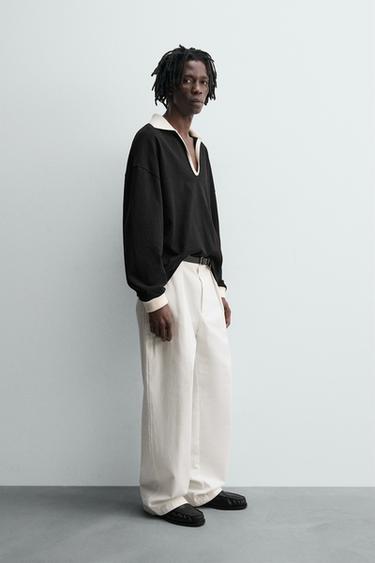 COTTON-HEMP POLO SWEATSHIRT - Black by Zara - Image 0