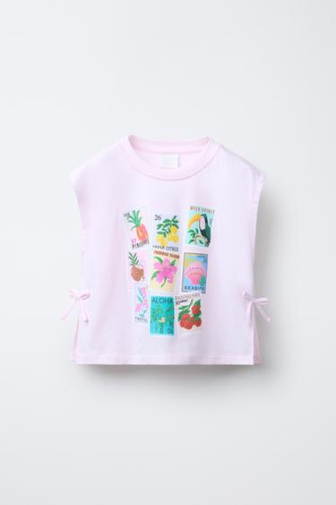 PRINTED T-SHIRT WITH BOWS - Pink by Zara