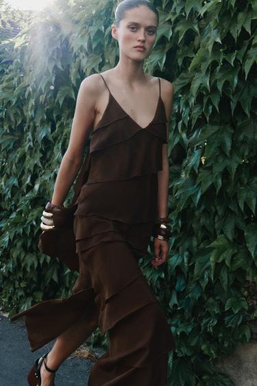 ZW COLLECTION RUFFLED DRESS - Brown by Zara - Image 0