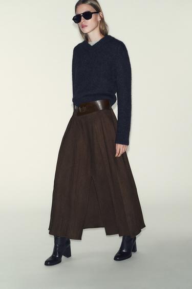 BELTED MIDI SKIRT - Brown by Zara