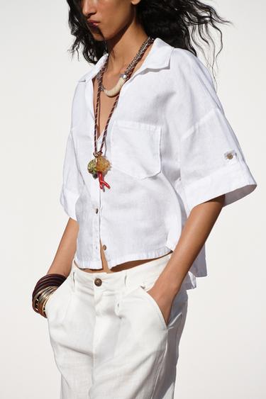 CROPPED LINEN BLEND SHIRT - White by Zara