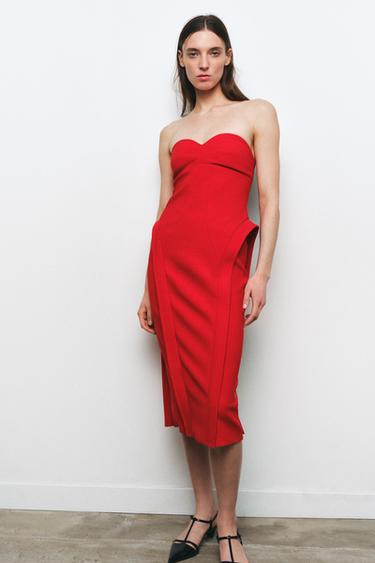 MIDI DRESS WITH SWEETHEART NECKLINE - Red by Zara - Image 0