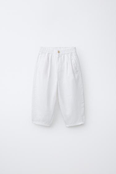 100% LINEN PLEATED TROUSERS - White by Zara