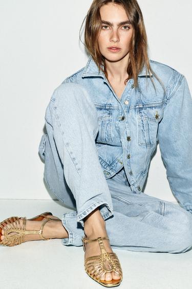 METALLIC FLAT CAGE SANDALS - Gold by Zara