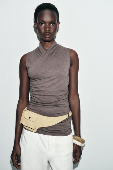 DRAPED GATHERED TOP - Brown marl by Zara
