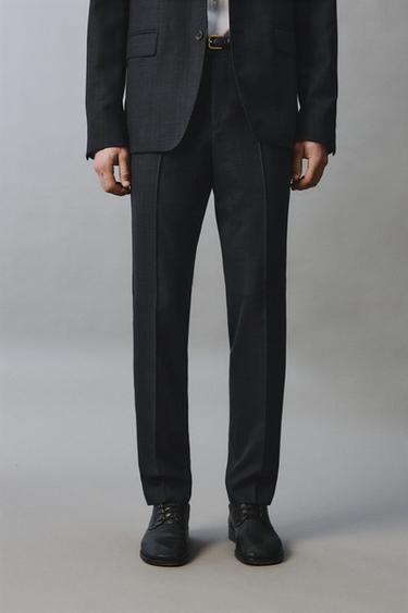 100% WOOL CHECK SUIT TROUSERS - Navy blue by Zara