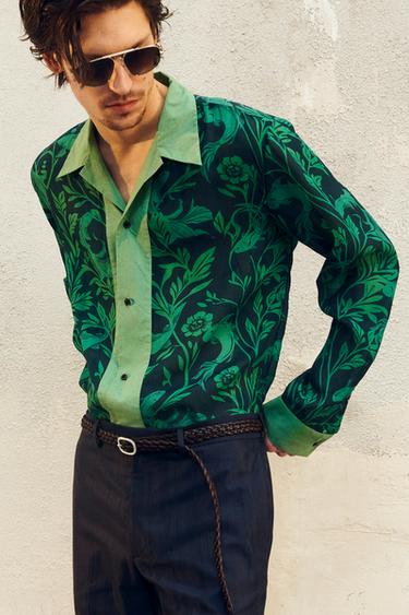 LIMITED EDITION KOI PRINT SILK SHIRT - Green by Zara