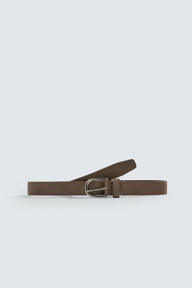 SPLIT SUEDE LEATHER BELT - Brown / Taupe by Zara