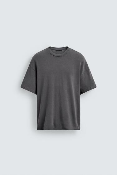 IRREGULAR FINISH KNIT T-SHIRT - Taupe grey by Zara
