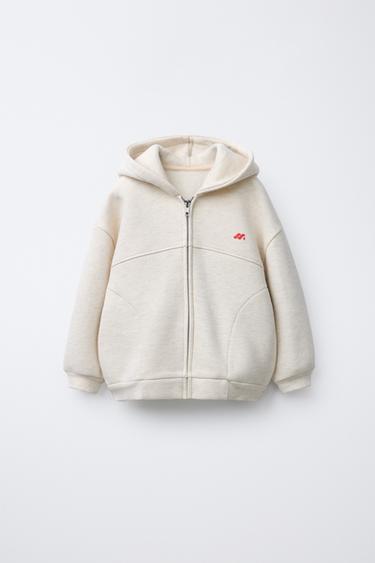 EMBOSSED LOGO ZIP-UP HOODIE - Grey marl by Zara