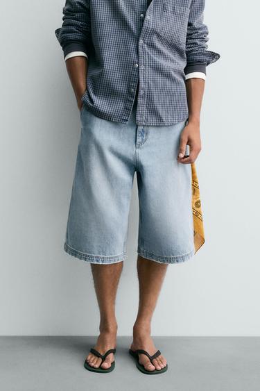 RELAXED FIT DENIM JORTS - Light blue by Zara