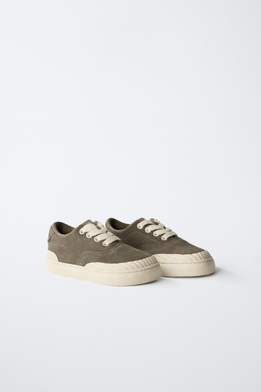 ZARA TIMELESS - LEATHER PLIMSOLLS - Khaki Green by Zara