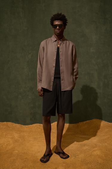 LINEN BLEND BERMUDA SHORTS - Black by Zara
