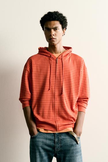 STRIPED HOODIE - Orange by Zara