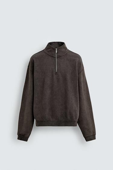 WASHED QUARTER-ZIP SWEATSHIRT - Brown by Zara