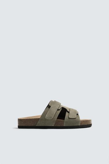 SPLIT SUEDE LEATHER SANDALS - Green by Zara
