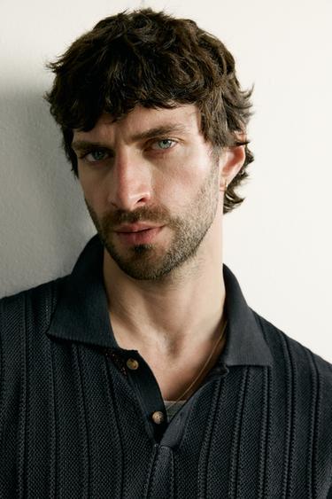 OPEN-KNIT TEXTURED POLO SHIRT - Black by Zara