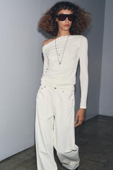 ASYMMETRIC LONG SLEEVE T-SHIRT - Ecru by Zara - Image 0