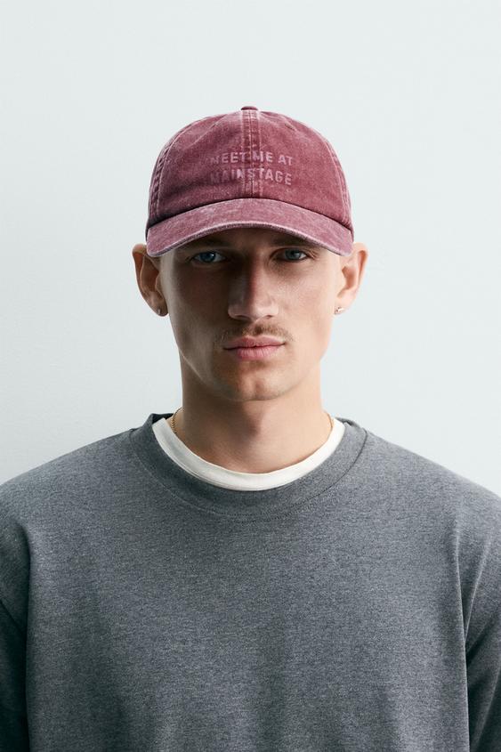 WASHED CAP WITH SLOGAN - Red by Zara - Image 0