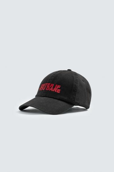 WASHED CAP WITH PRINTED TEXT - Anthracite grey by Zara