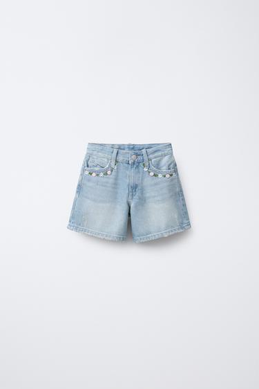 EMBROIDERED DENIM BERMUDA SHORTS - Blue by Zara - Image 0
