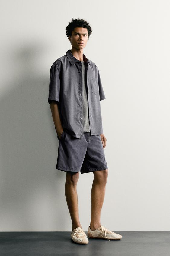RELAXED FIT FLOWING BERMUDA SHORTS - Navy blue by Zara - Image 0