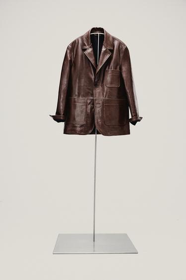 RELAXED FIT LEATHER BLAZER - Brandy by Zara