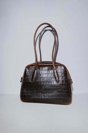 EMBOSSED LEATHER BOWLING BAG - Chocolate by Zara
