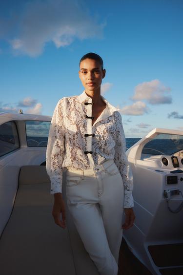 LACE SHIRT WITH BOWS - White by Zara - Image 0