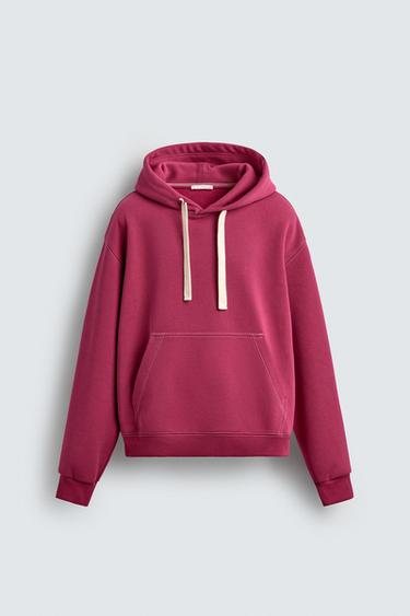 TOPSTITCHED HOODIE - Fuchsia by Zara