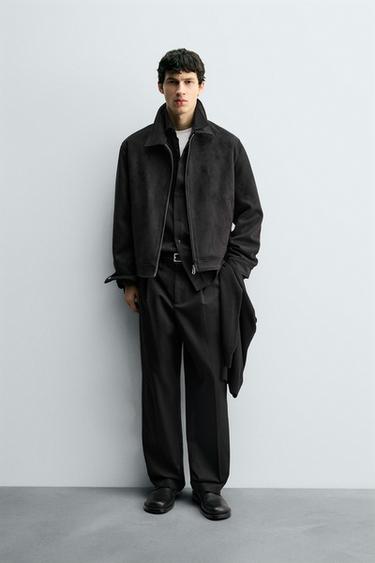 FAUX SUEDE REGULAR FIT JACKET - Black by Zara