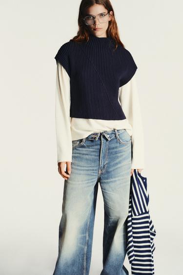RIBBED KNIT VEST - Navy blue by Zara