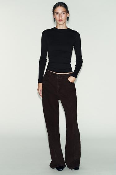 LONG SLEEVE RIBBED T-SHIRT - Charcoal grey by Zara