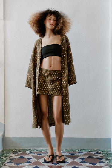 LONG SEQUIN KIMONO JACKET - dark khaki by Zara