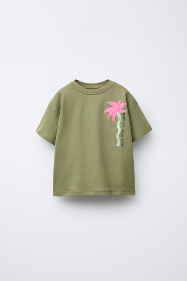 PALM TREE PRINT T-SHIRT - Khaki by Zara - Image 0