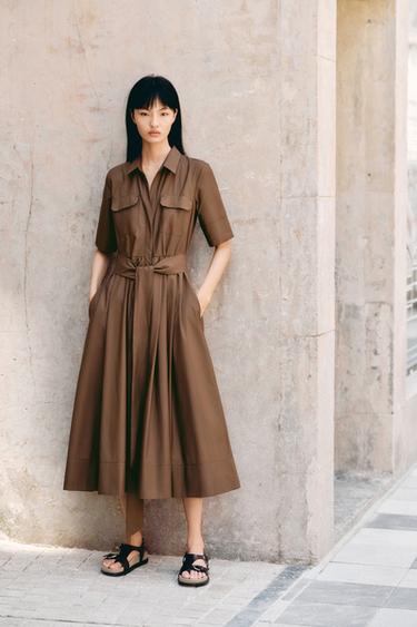ZW COLLECTION POPLIN DRESS - Brown by Zara