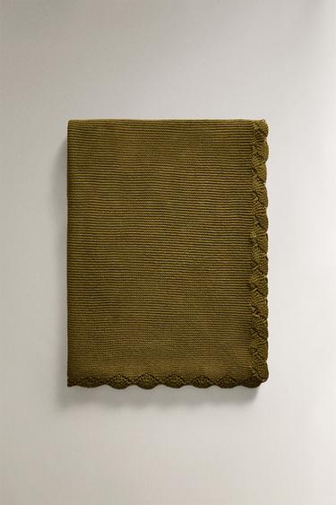 BABY BLANKET WITH CROCHET BORDER - Green by Zara