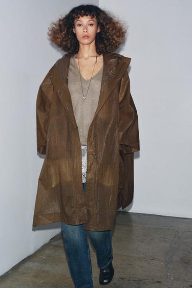 ZW COLLECTION OVERSIZE HOODED CAPE PARKA - Brown by Zara