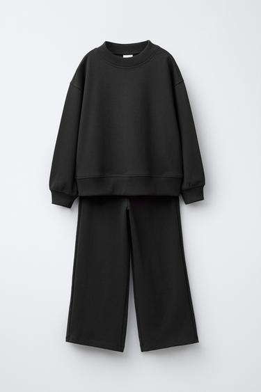 INTERLOCK SWEATSHIRT AND WIDE-LEG TROUSERS SET - Black by Zara