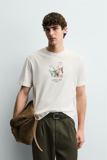 T-SHIRT WITH CONTRAST PRINT - Light beige by Zara