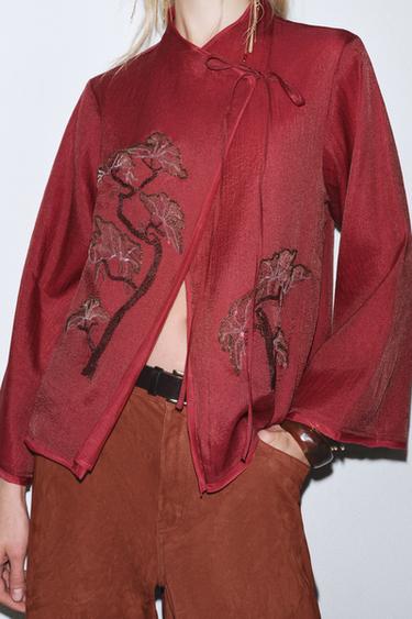 EMBROIDERED BEADED GAUZE KIMONO - Reddish by Zara