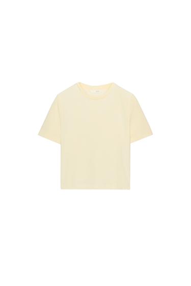 SHORT SLEEVE CROPPED T-SHIRT - Light yellow by Zara