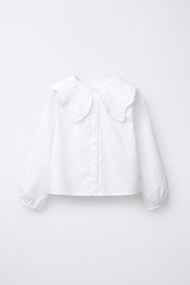 EMBROIDERED COLLAR SHIRT - White by Zara