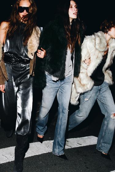 SHORT FAUX FUR COAT WITH TOGGLES - Dark charcoal grey by Zara