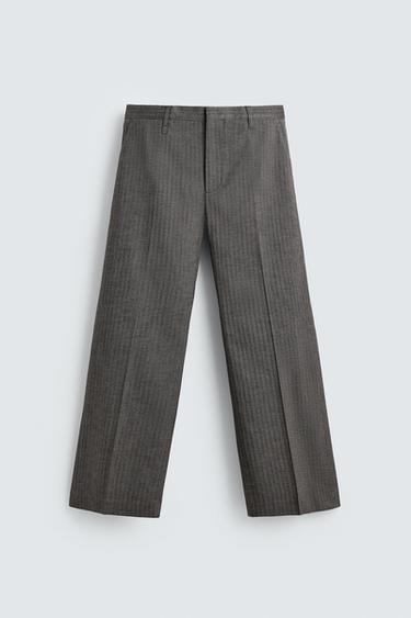 HERRINGBONE FLARE FIT TROUSERS - camel by Zara