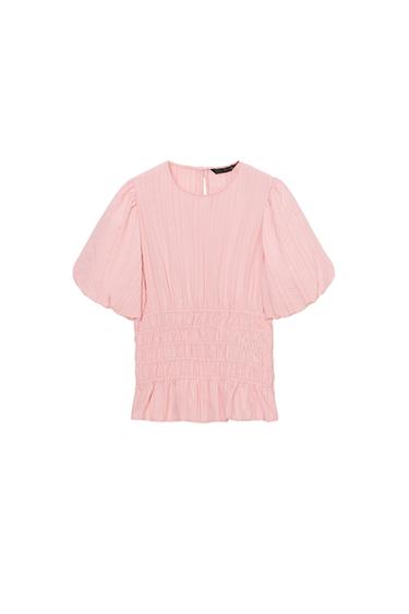 SMOCKED PUFF SLEEVE TOP - Pink by Zara