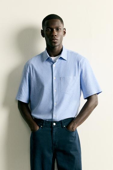 COMFORT REGULAR FIT SHIRT - White / Navy by Zara