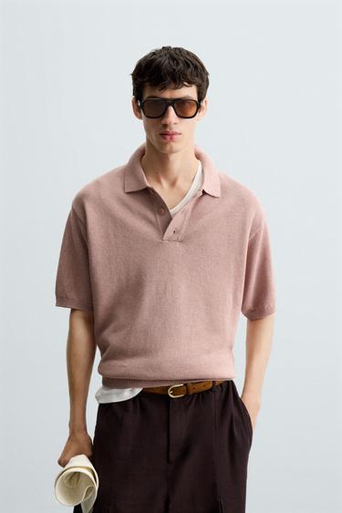 TEXTURED KNIT POLO SHIRT - Pink by Zara