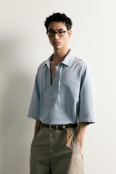 RELAXED FIT LIGHTWEIGHT DENIM POLO SHIRT - Light blue by Zara
